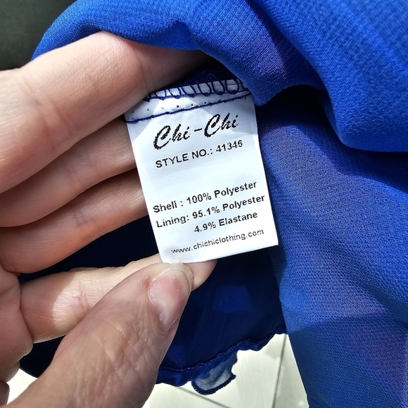 Chi Chi London ✦ Embroidered Party Dress ✦ Cobalt Blue w/ Silver Crystals Sheer - Picture 10 of 17